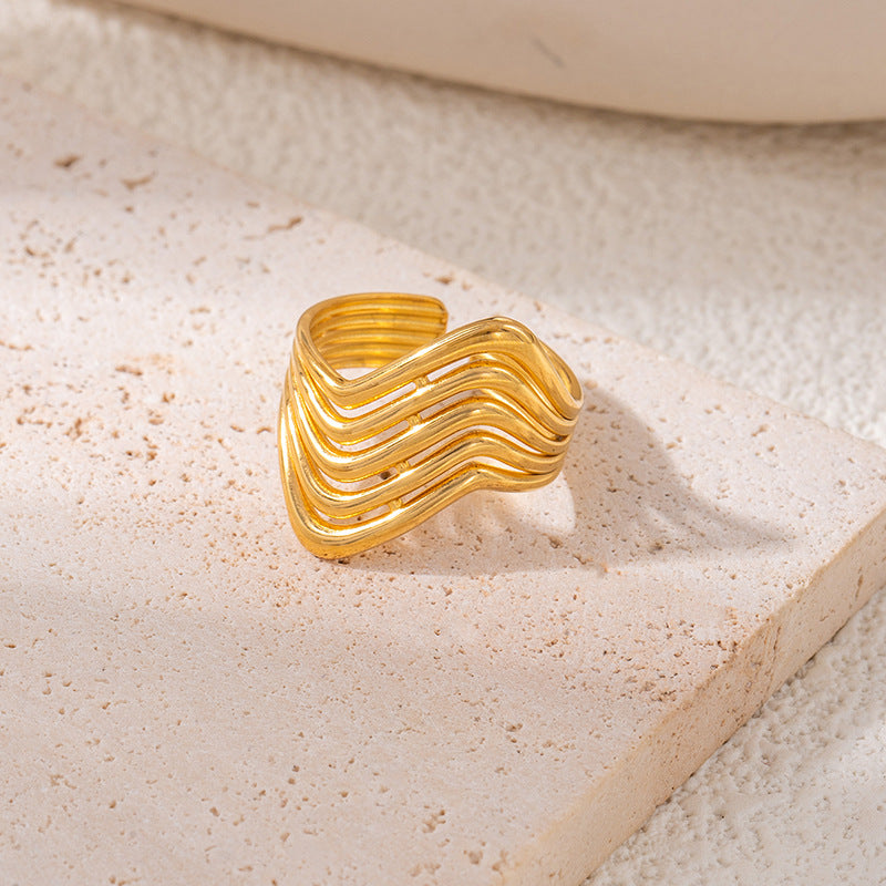 Fashionable Elegant Stainless Steel Leaf Female Style Hip Ring
