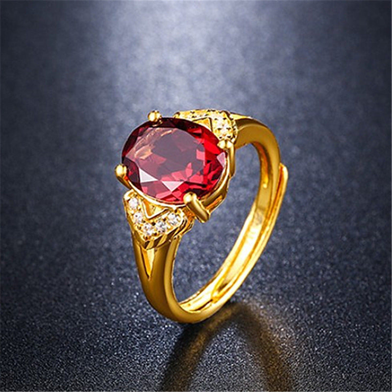 Women's Style Gold-plated Open Garnet Setting Adjustable Rings