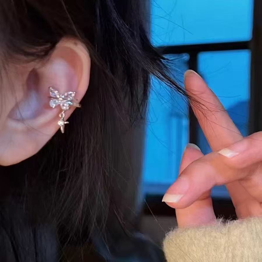 Pairs Sets Butterfly Rhinestone Niche Piercing Design Ear Clip