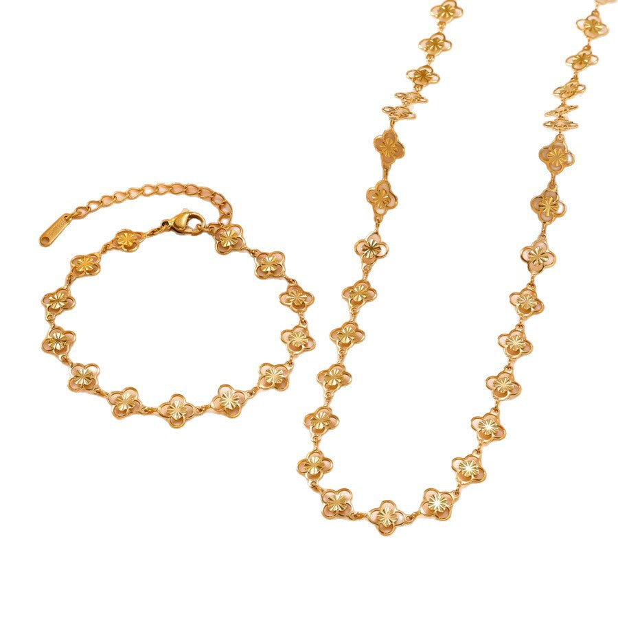 Women's Four-leaf Clover Gold Stainless Steel Jewelry Set