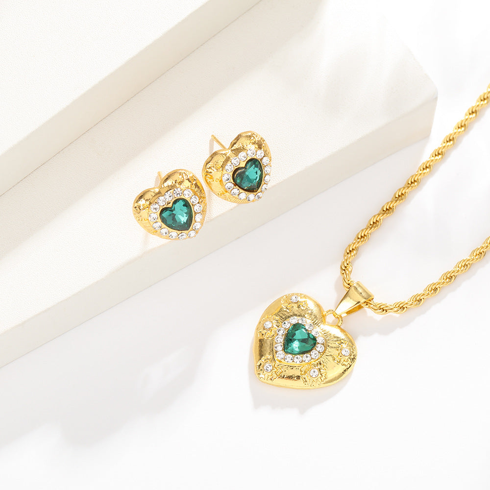 Lava Love Heart-shaped Light Luxury Emerald Jewelry Set