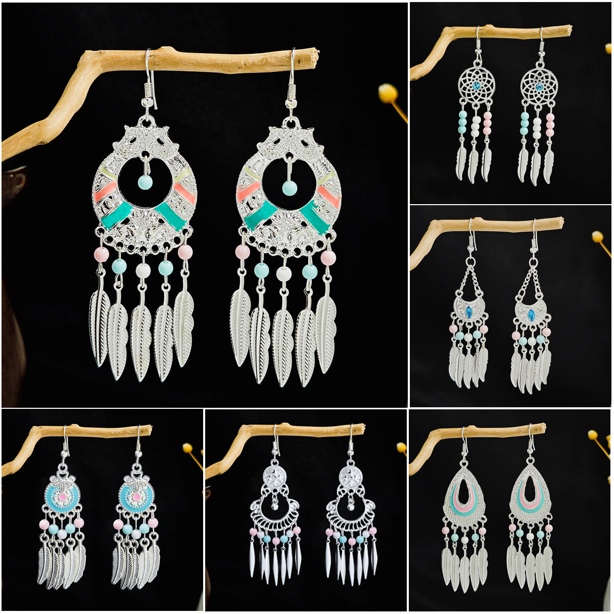 Geometric Round Ethnic Bohemian Retro Tourist Attractions Long Earrings