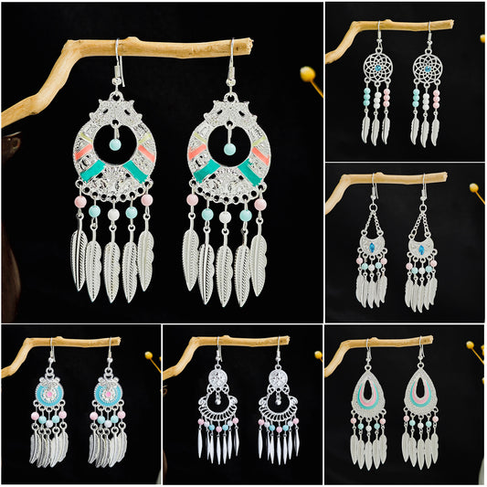 Geometric Round Ethnic Bohemian Retro Tourist Attractions Long Earrings