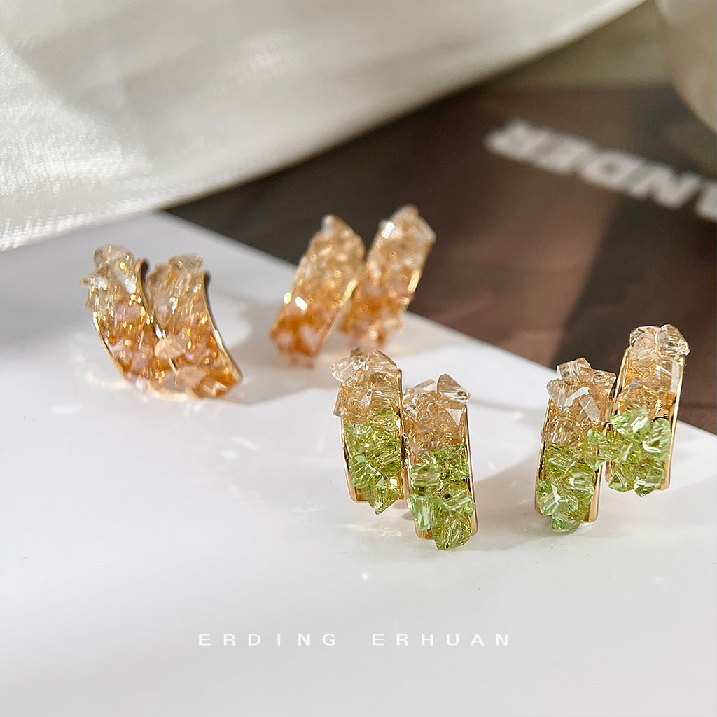 Women's Crystal Hand-made Design Sier-plated Needle Plated Stud Earrings