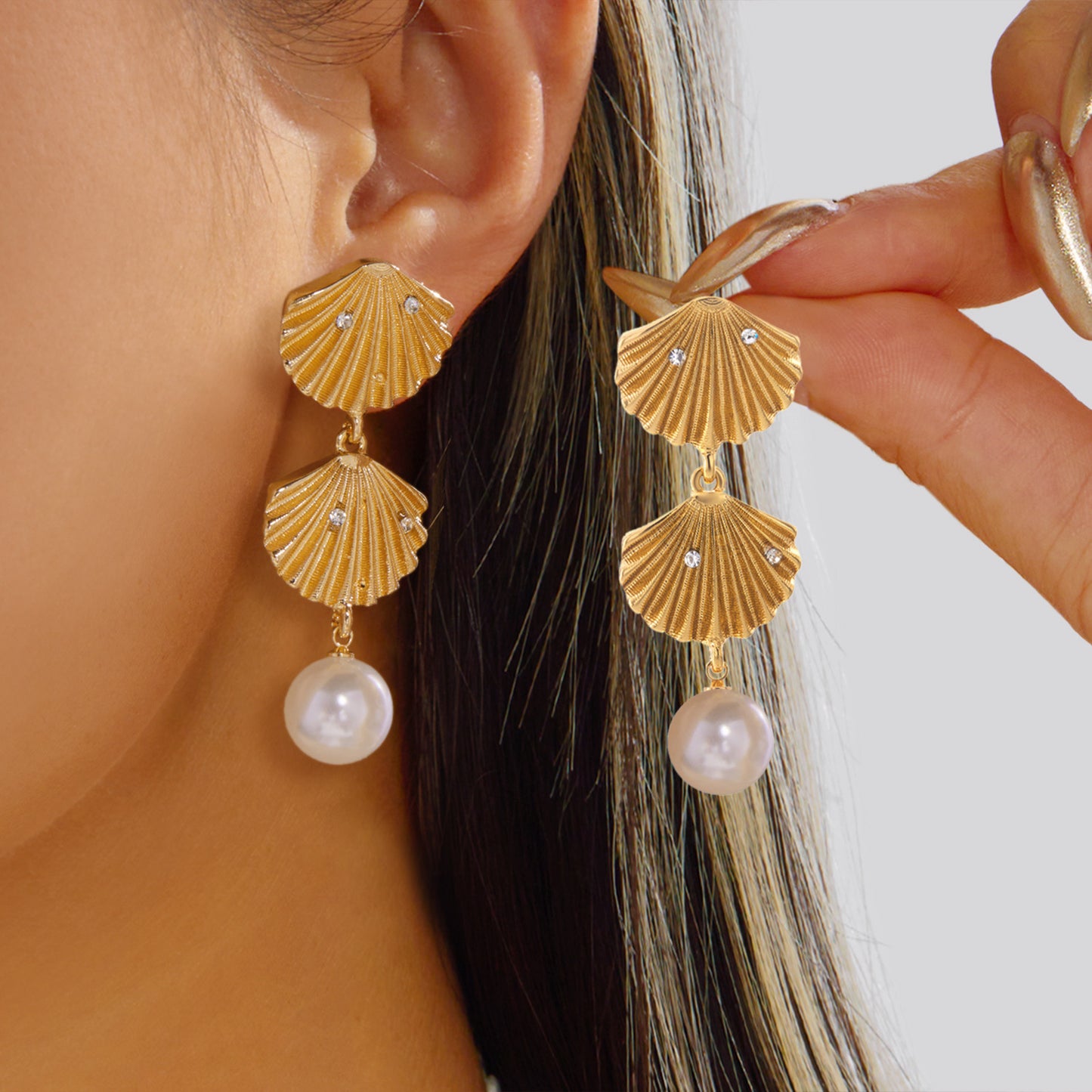 Ocean Style Starfish Scallop Conch Pearl Earrings