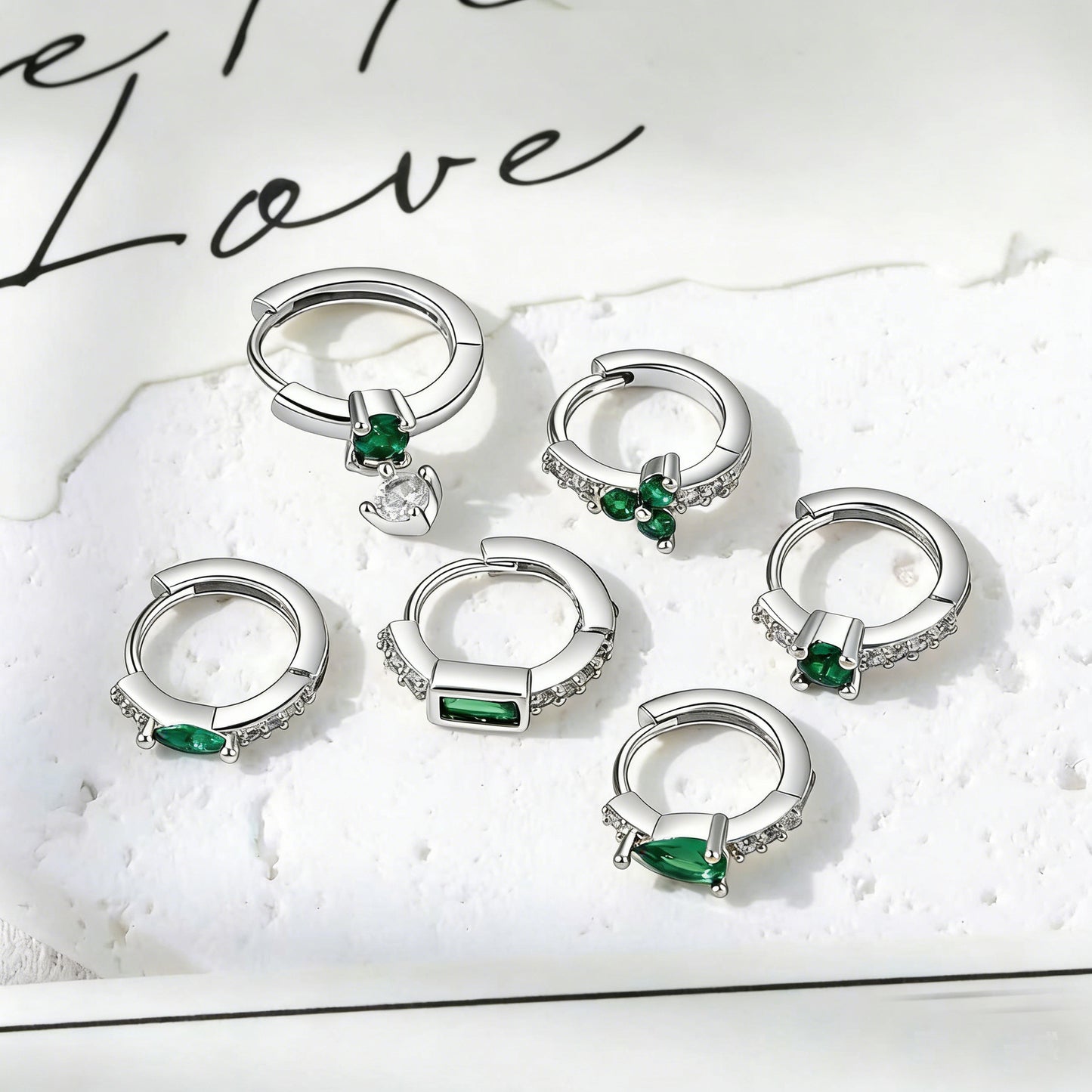 Gold Clip Female Temperament Wild Inlaid Emerald Zircon Earrings