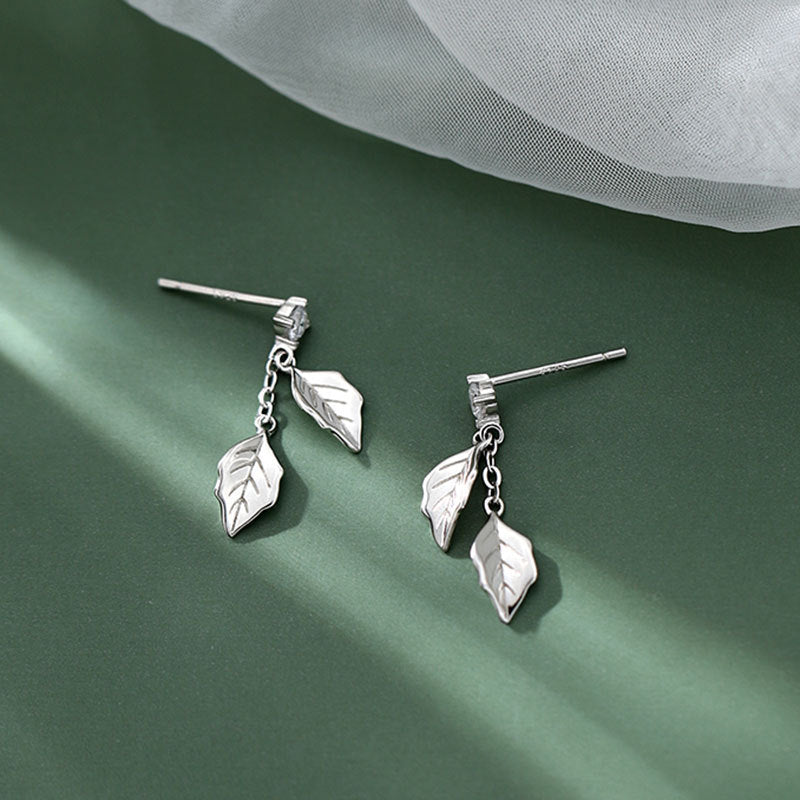 Sier Leaf Diamond Simple Leaf-shaped Fashion Earrings