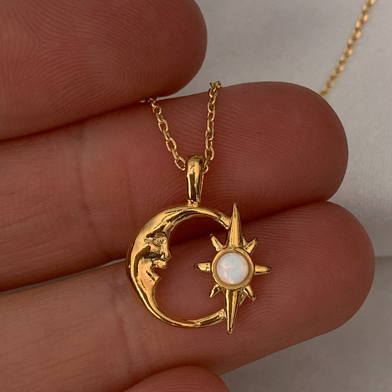 Moon Sun Hug Opal Pendant Clavicle Necklaces