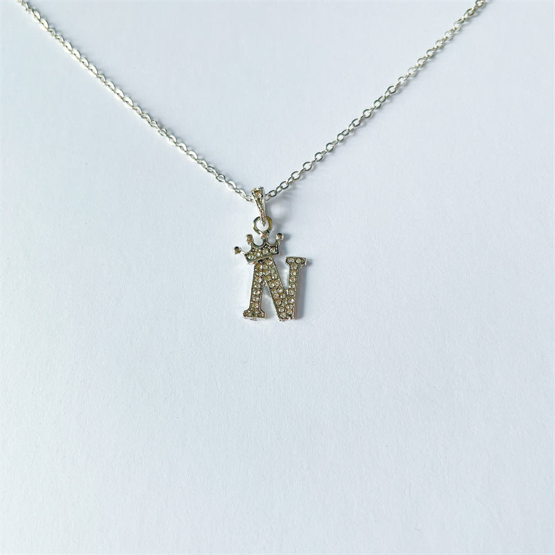 English Letters Full Diamond Pendant Simple Necklaces