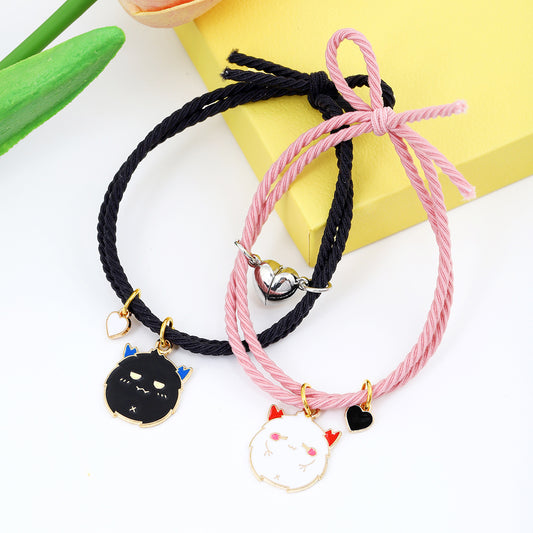 Women's & Men's & Black Pink Little Devil Pendant Elastic String Bracelets