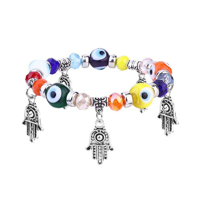 Devil Eye Fatima Palm Beaded Resin Glaze Blue Eyes Bracelets