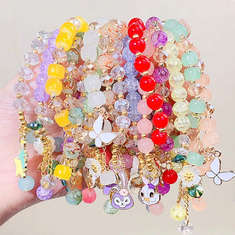 Children's Glaze Beaded Princess Cartoon Crystal Flowers Bracelets