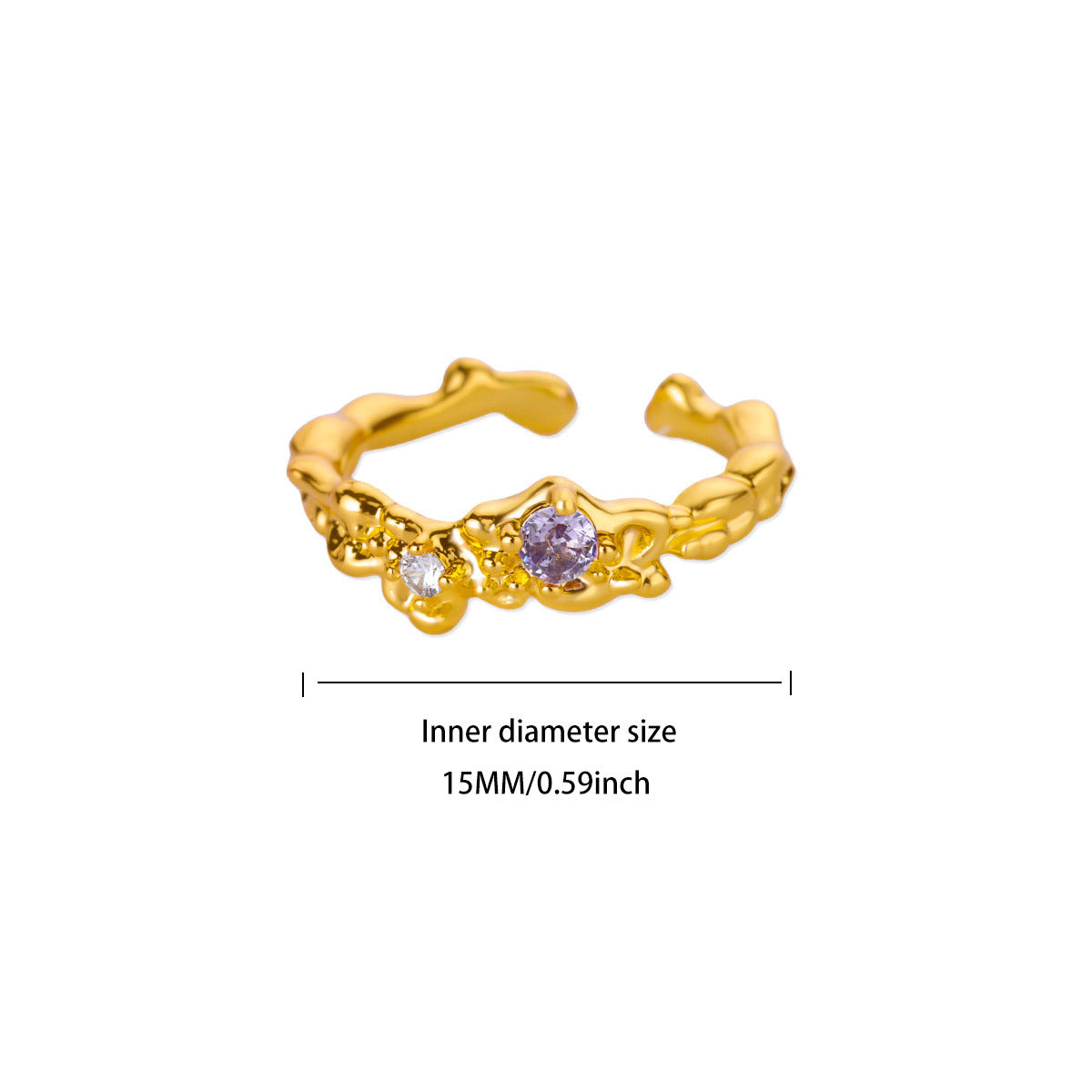 Sweet Loving Heart Purple Bow Zircon Gold-plated Ring