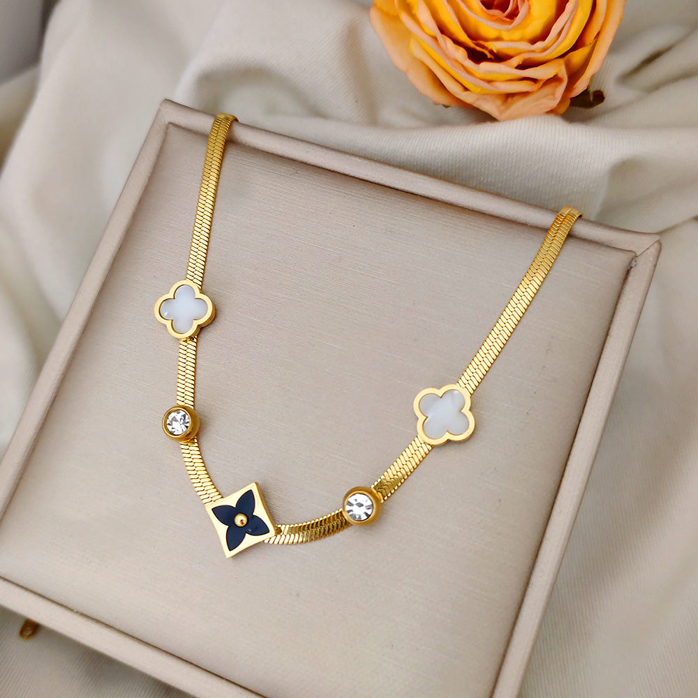 Color Value Female Whole Body Titanium Steel Clover Live Broadcast Necklace