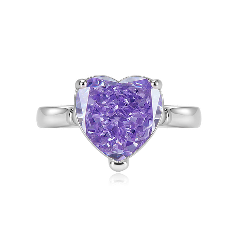 Live Pink Heart-shaped Navy Blue High Carbon Diamond Ice Flower Ring