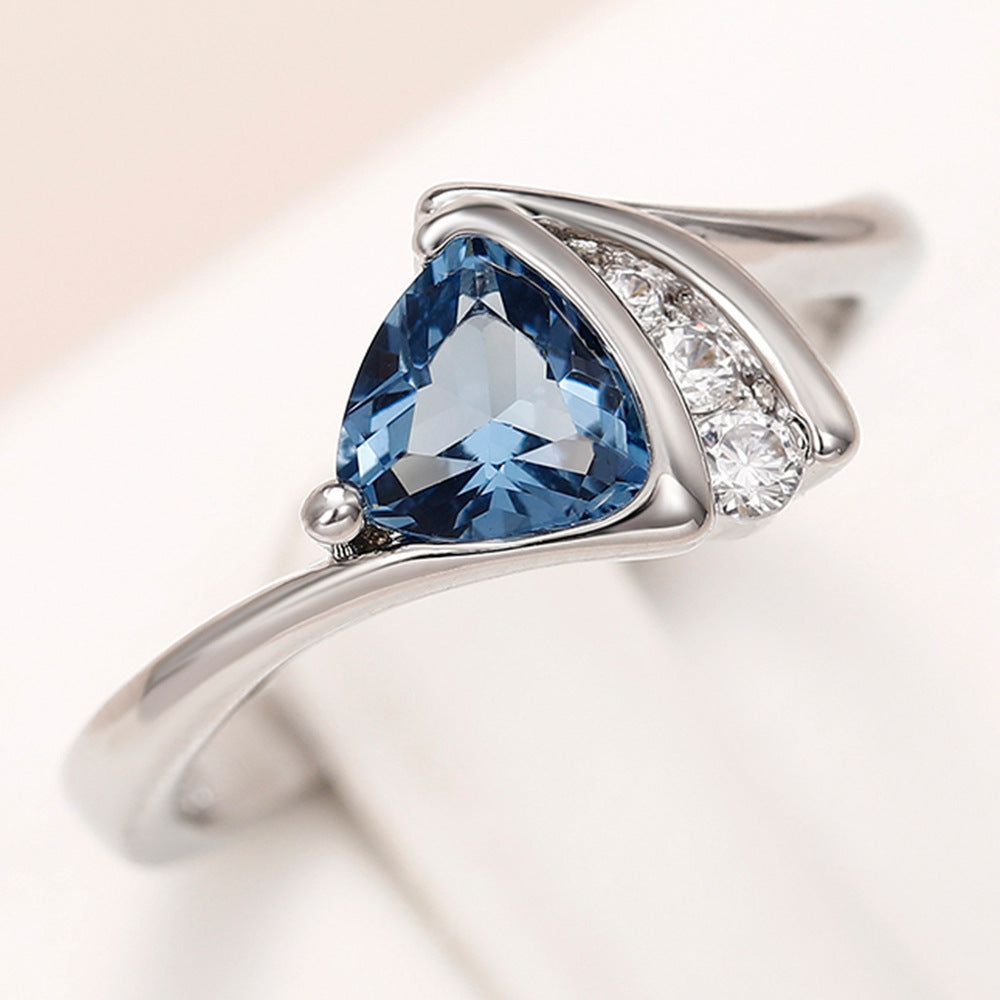 Fat Triangle Blue Black Zircon Female Romantic Rings