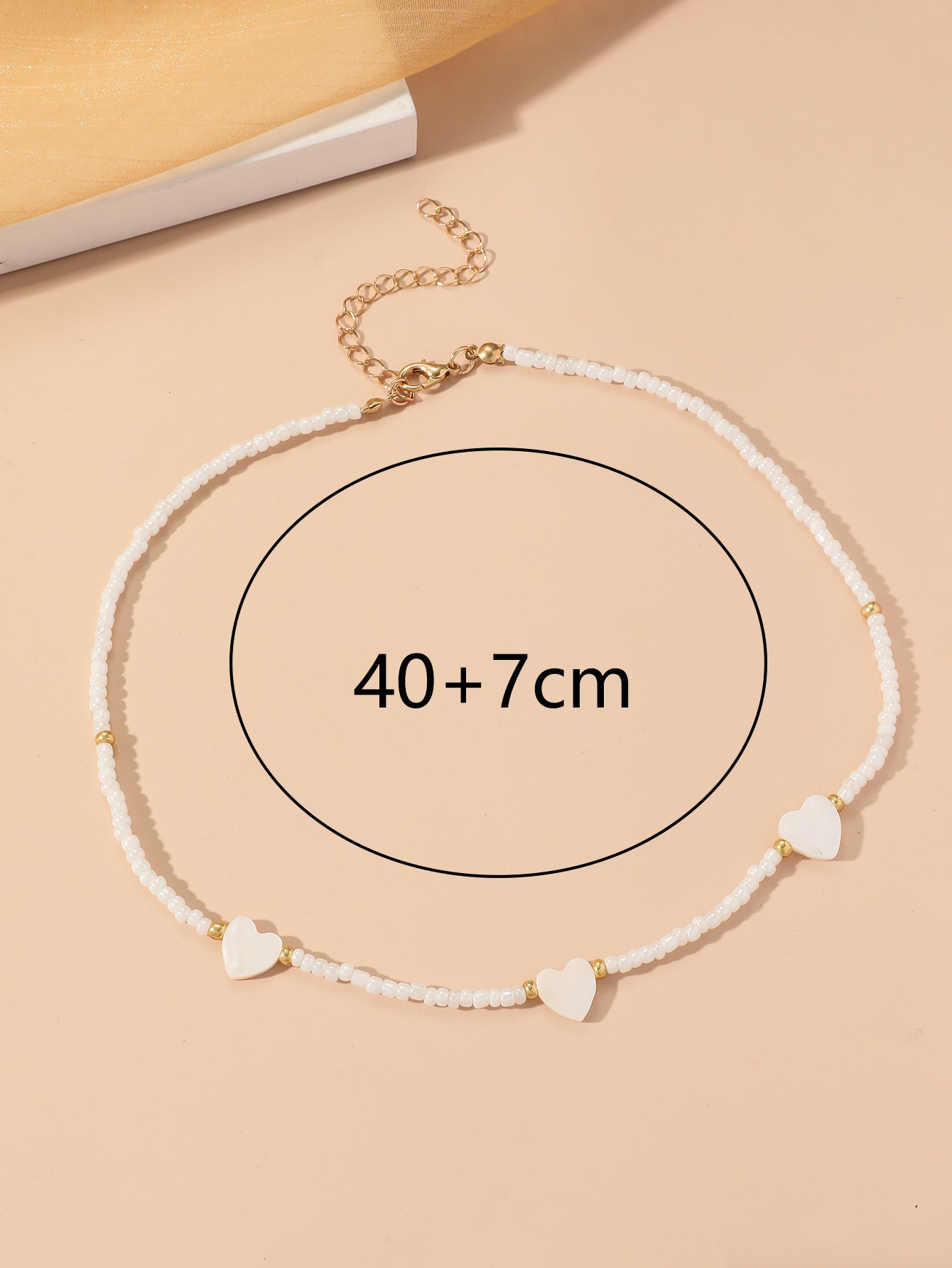 Women's Heart-shaped Beaded White Bead Clavicle Chain Necklaces