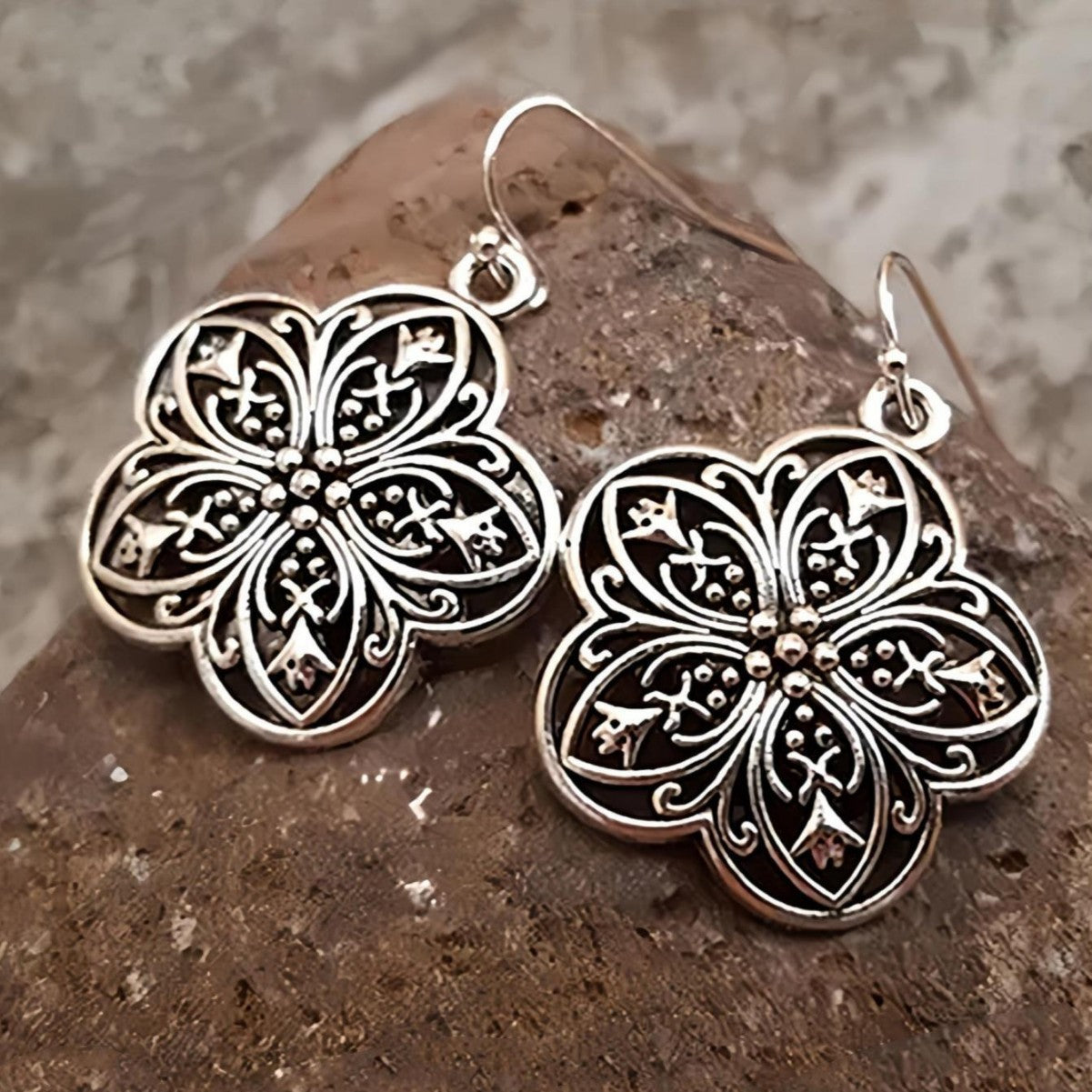Bohemian Hollow Retro Antique Sier Flower Earrings