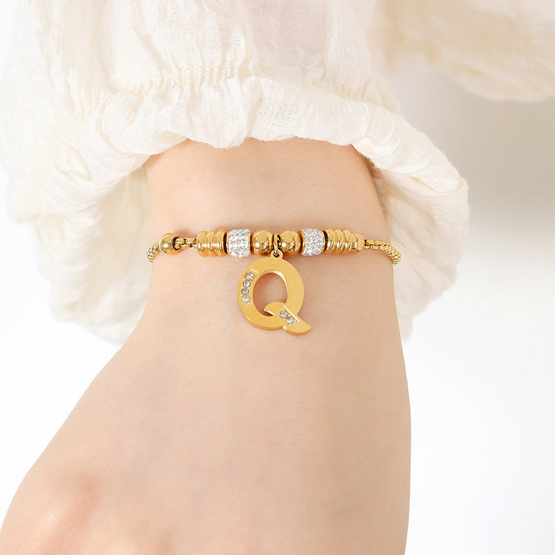 Gold English Letters Pendant Rhinestone Tassel Bracelets