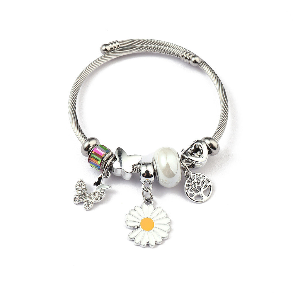 Stainless Steel Titanium Chrysanthemum Sweet Home Bracelets