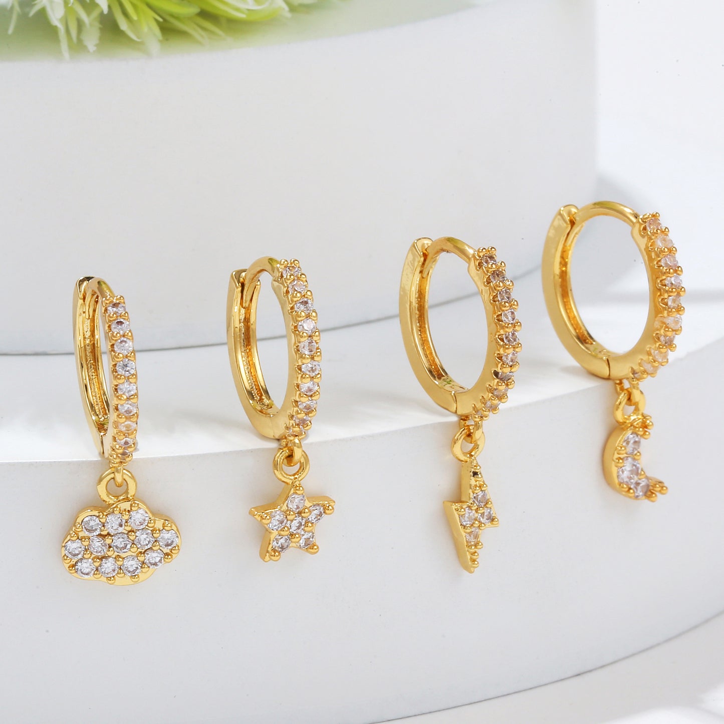 Star Moon Inlaid Zircon Clip Eardrop Fashion Trendy Ear Buckle
