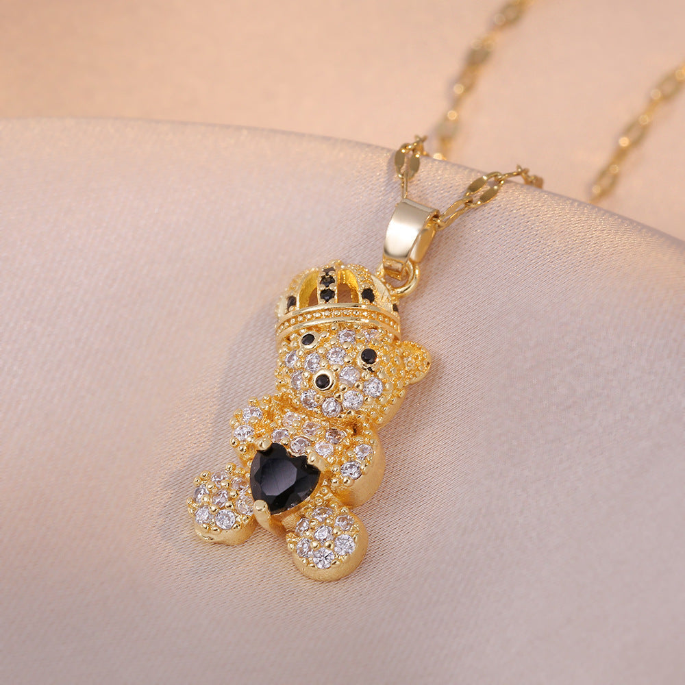 Hearts Bear Zircon Shining Diamond Affordable Luxury Fashion Style Necklaces