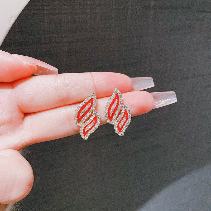 Exquisite Leaf Pearl Flash Zircon Wheat Eardrops Temperamental Rings