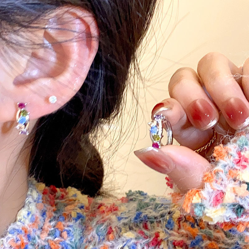 Private Collection Sweet Cool Colorful Zircon Female Niche Design Light Ear Buckle