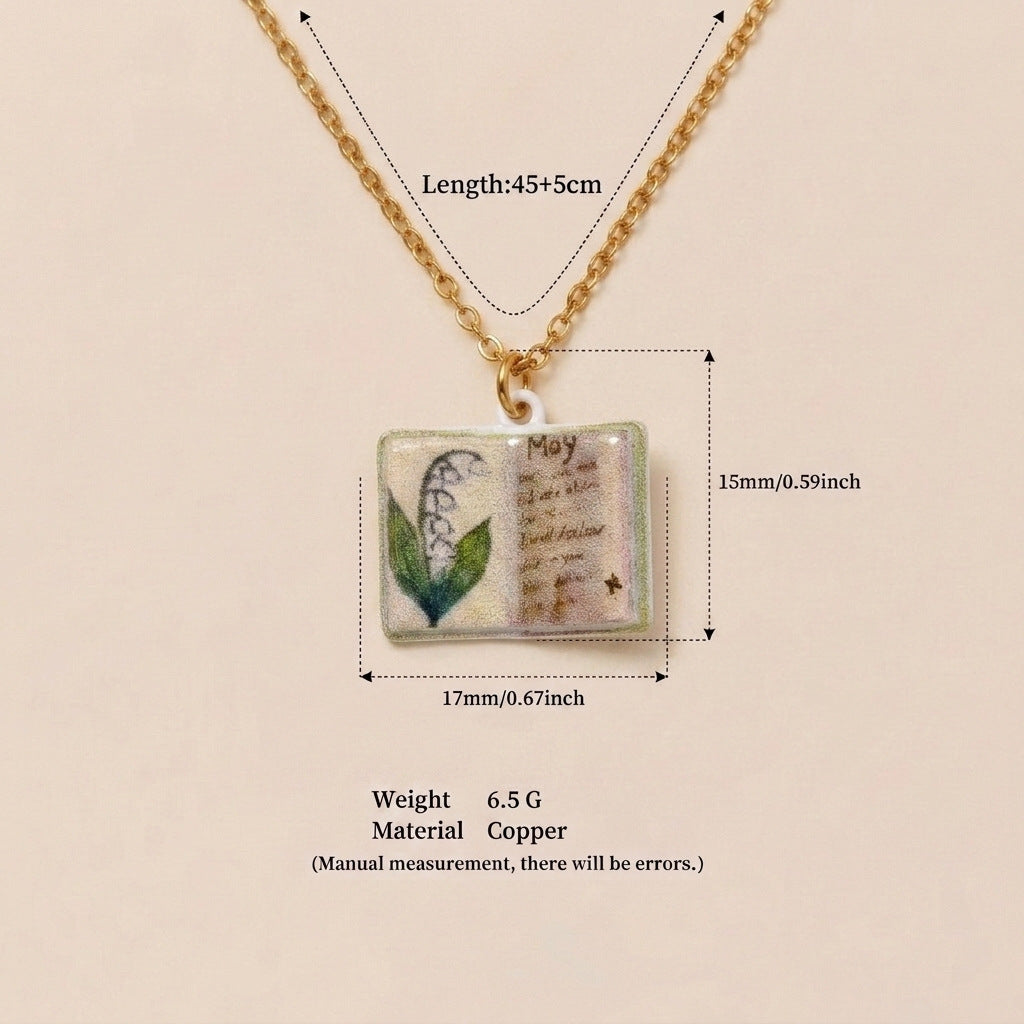 Month Imitation Porcelain Vintage Book Light Luxury Small Design Copper Necklaces