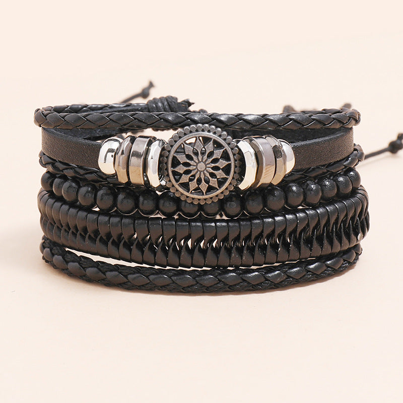 Men's Simple Vintage Weave Personalized Leather Combination Bracelets