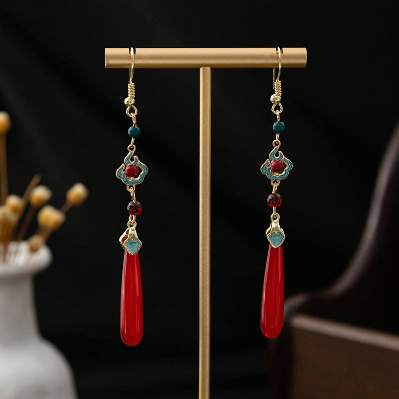 Selection Of Chinese Ancient Style Beaded Long Fringe National Hollow Earrings