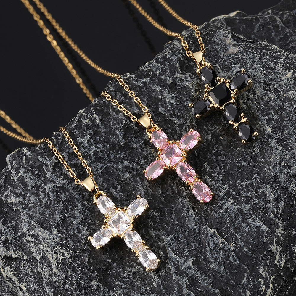 Hop Full Diamond Crook Cross Ornament Necklaces