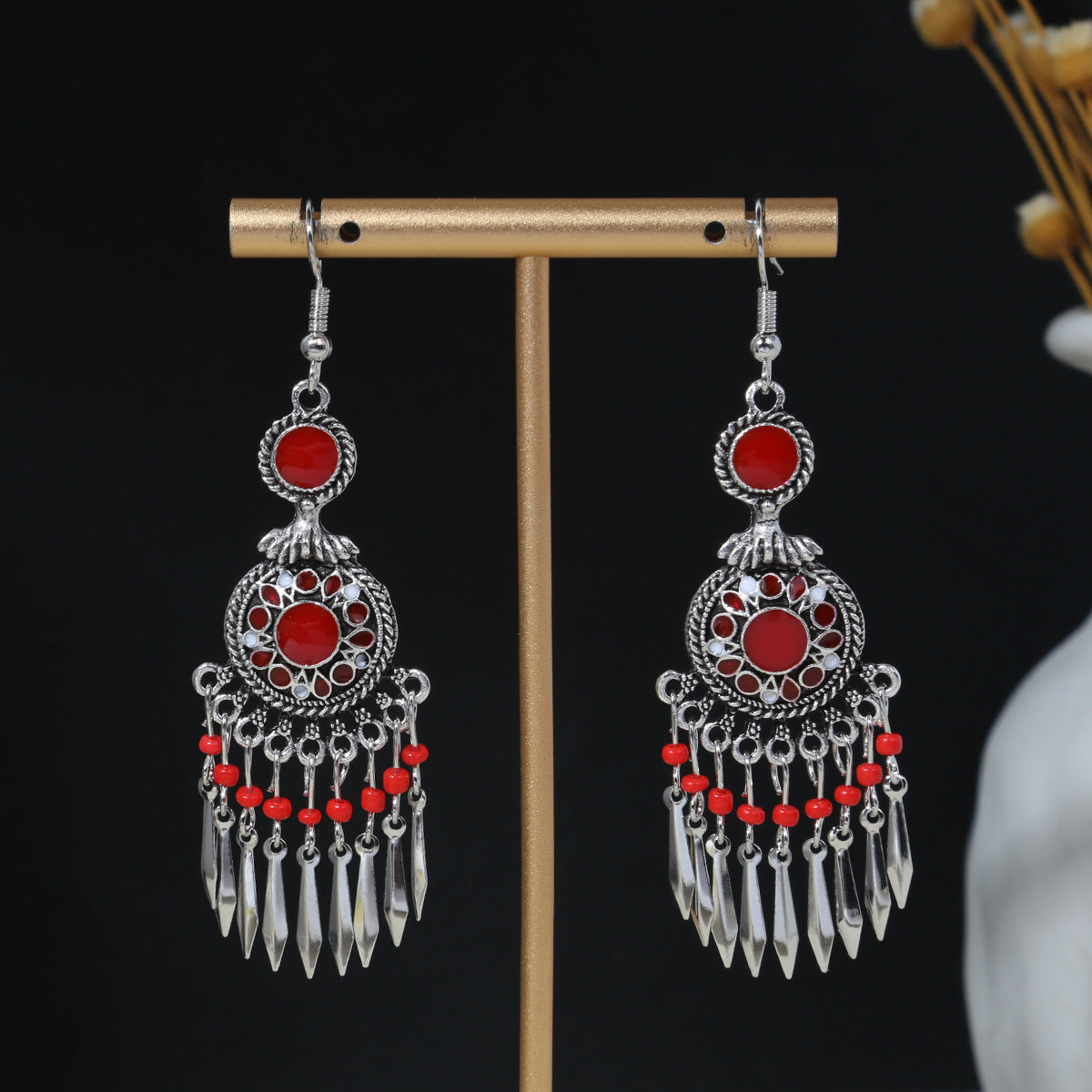 Geometric Round Ethnic Bohemian Retro Tourist Attractions Long Earrings