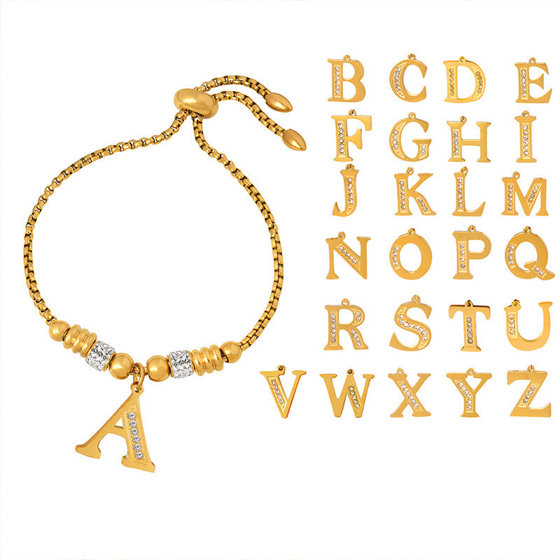 Gold English Letters Pendant Rhinestone Tassel Bracelets