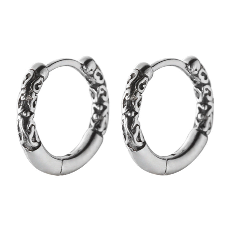 Boucles d'oreilles à clip d'oreille circulaire en argent sterling vintage finition antique pour femmes et hommes