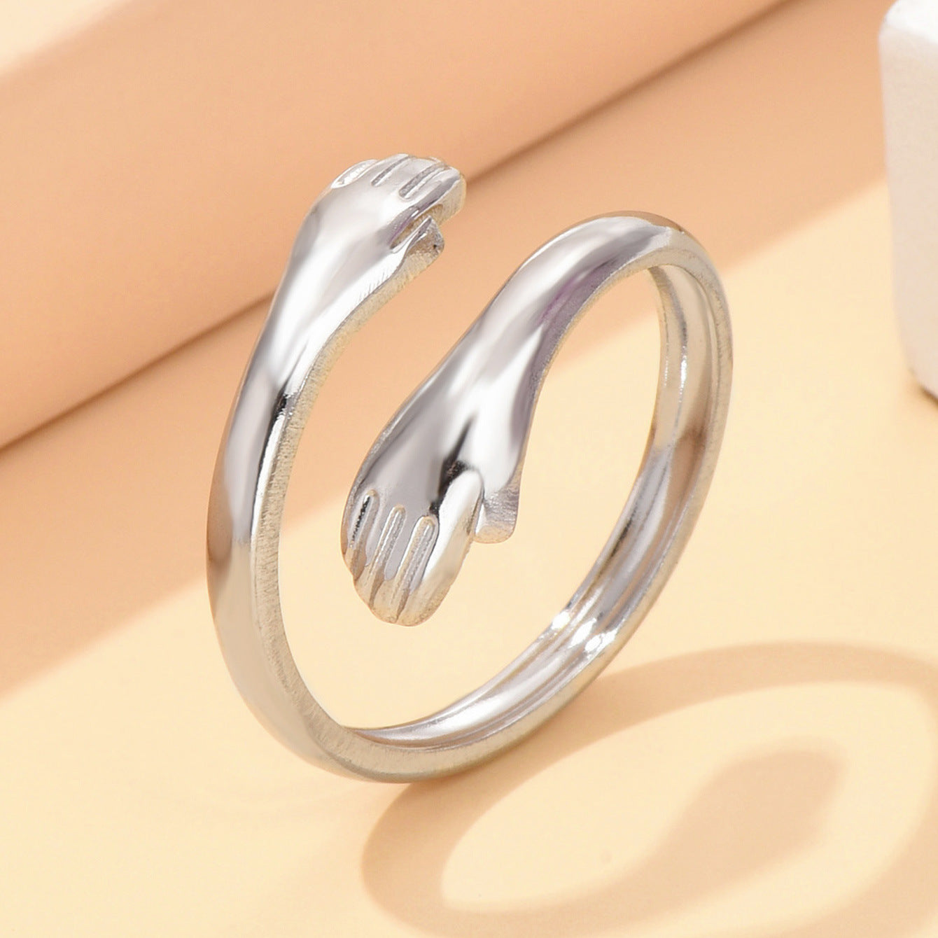 Women's Personality Niche Gentle Hands Hug Design Open Stainless Ring