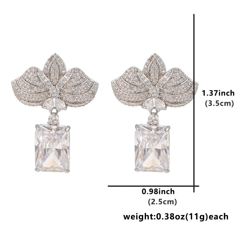 Boucles d'oreilles micro incrustées géométriques florales de style coréen