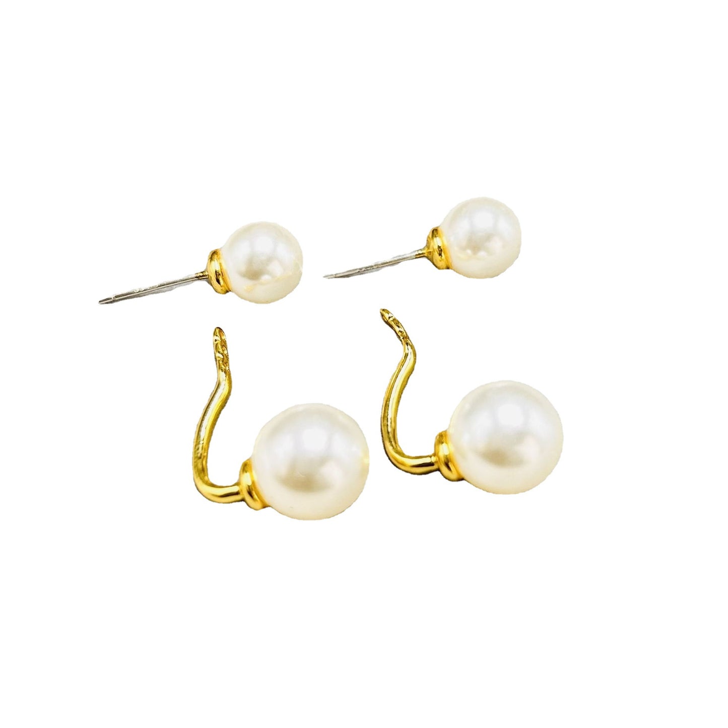 Women's Sier Pearl Double Beads Twin Elegant Earrings