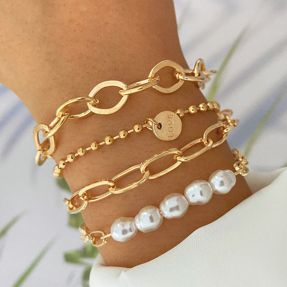 Pearl Fashion Thick Chain English Letter Bracelets