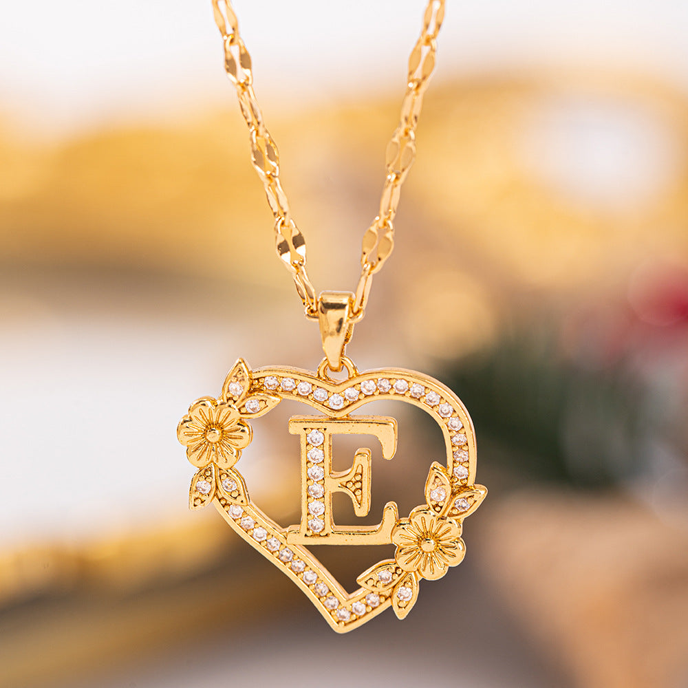 Affordable Luxury Fashion Letter Love Trendy Copper Inlaid Zircon Clavicle Necklace