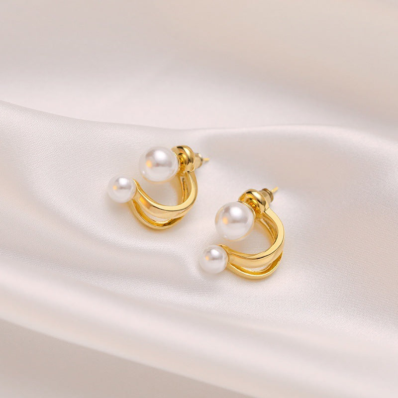 Women's Sier Needle Pearl High Sense Ear Unique Earrings