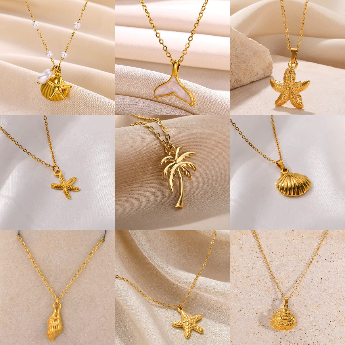 Small Conch Stainless Steel Shell Starfish Ocean Vacation Necklace