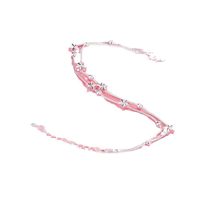 Sier Hand Butterfly Female Dull Polish Bead Bracelet