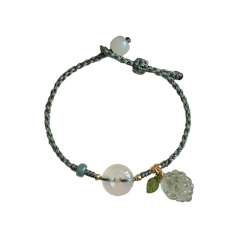 Natürliche weiße Chalcedon-Jade-Handgelenkkette für Damen mit Kristallarmbändern