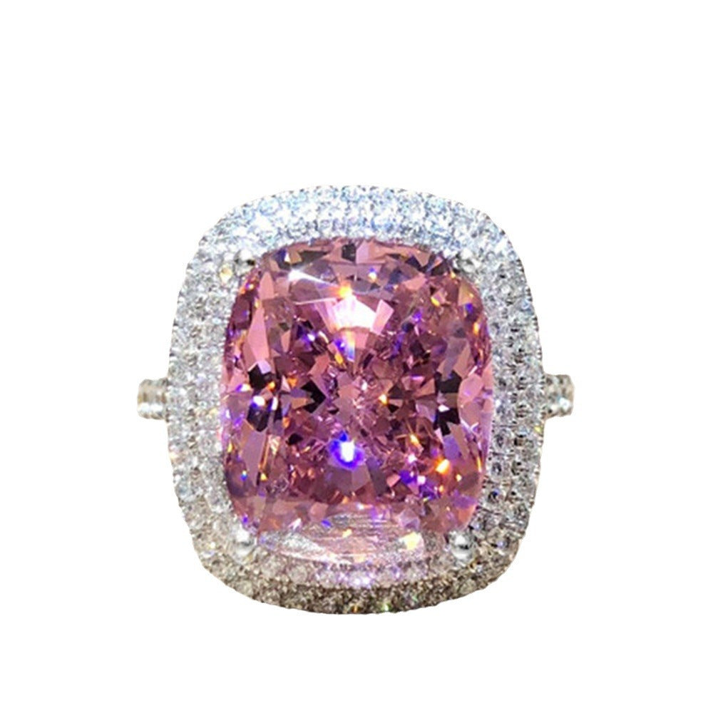 Ya Square Pink Diamond Elegant Simulation Zircon Rings