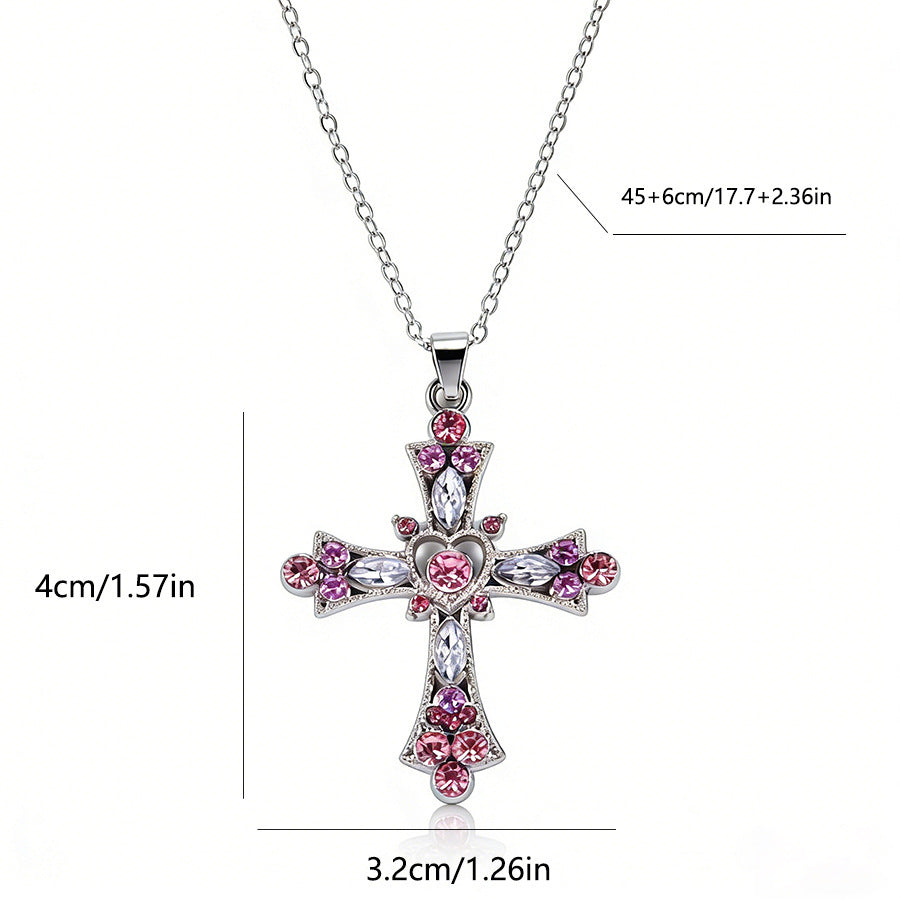 Cross Pink White Punk Simple Design Clavicle Necklaces