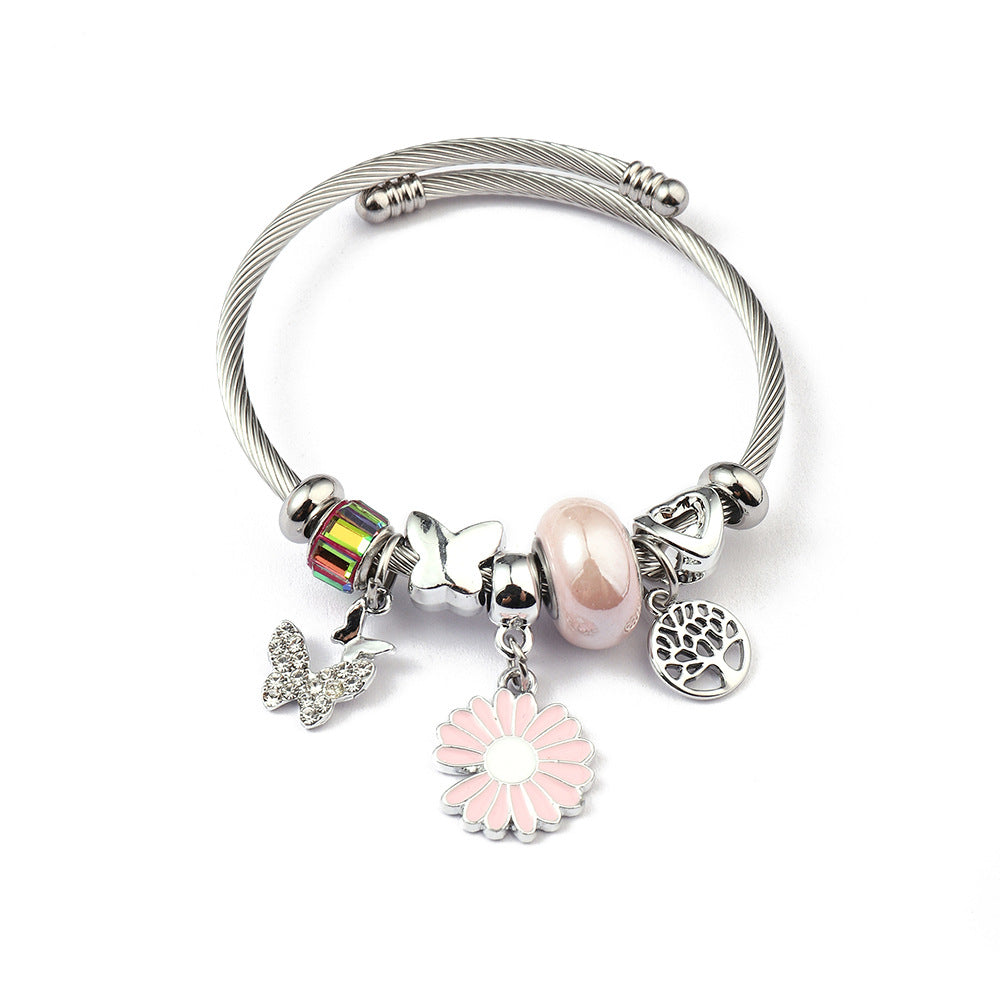 Stainless Steel Titanium Chrysanthemum Sweet Home Bracelets