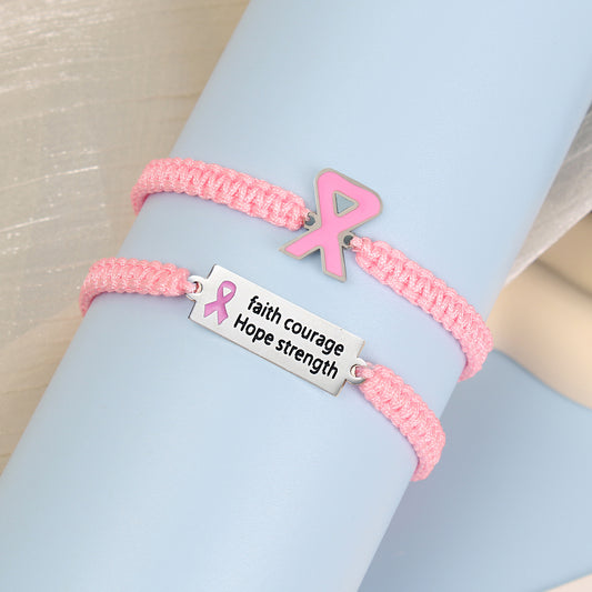 Women's Pink Ribbon Promotional Female Breast Prevention Awareness Bracelets