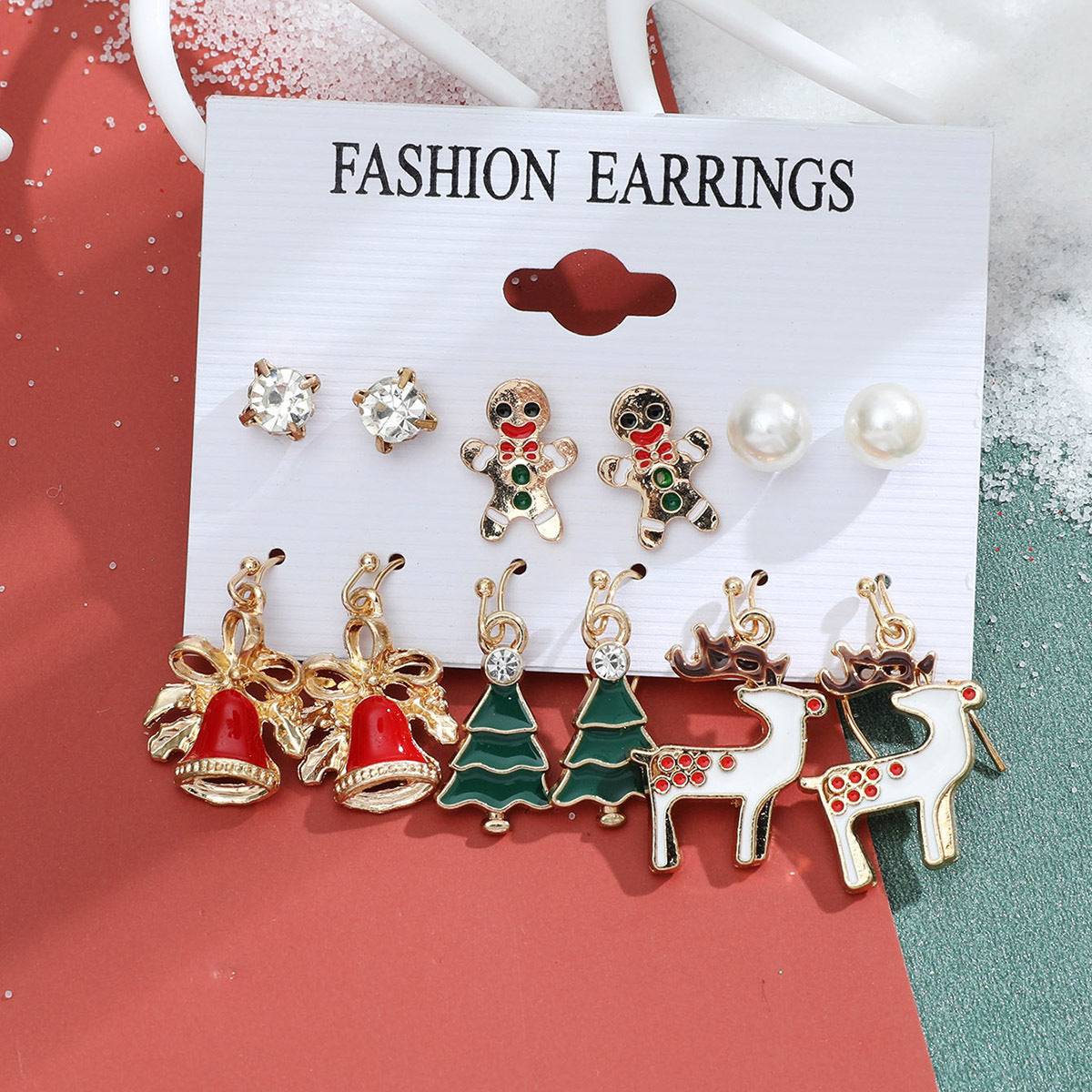 Women's Series Snowflake Bell Combination Suit Cartoon Earrings