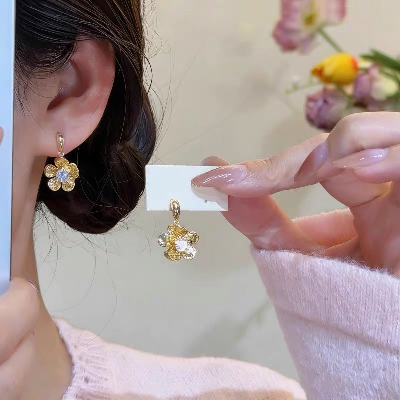 Sier Needle Light Luxury Minority Bow Zircon Pearl Elegant Tassel Earrings
